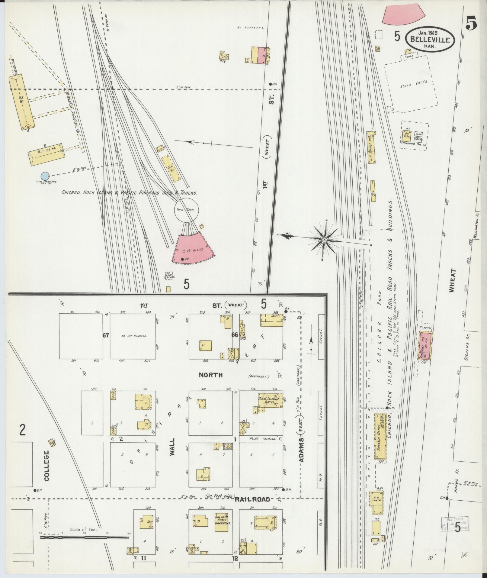 Sanborn Fire Insurance Map from Belleville, Republic County, Kansas (1905), Sheet #0005 - Complete Map Set gallery image, historic Sanborn map, vintage wall art, Kansas Kansas
