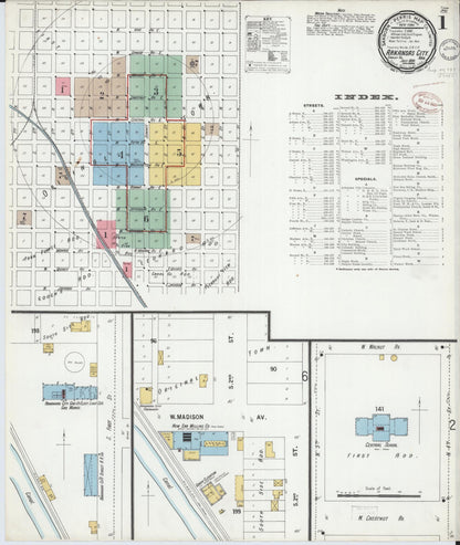 Sanborn Fire Insurance Map from Arkansas City, Cowley County, Kansas (1899), Sheet #0001 - Complete Map Set gallery image, historic Sanborn map, vintage wall art, Arkansas Arkansas