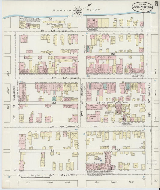 Sanborn Fire Insurance Map from Lansingburg, Rensselaer County, New York (1886), Sheet #0005 - Historic Sanborn Fire Insurance Map Print, vintage old map wall art, antique decor, genealogy gift, New York New York map