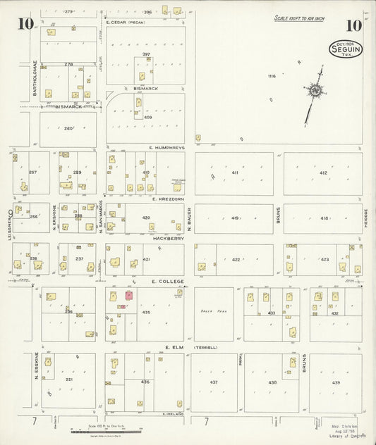 Sanborn Fire Insurance Map from Seguin, Guadalupe County, Texas (1924), Sheet #0010 - Historic Sanborn Fire Insurance Map Print, vintage old map wall art, antique decor, genealogy gift, Texas Texas map