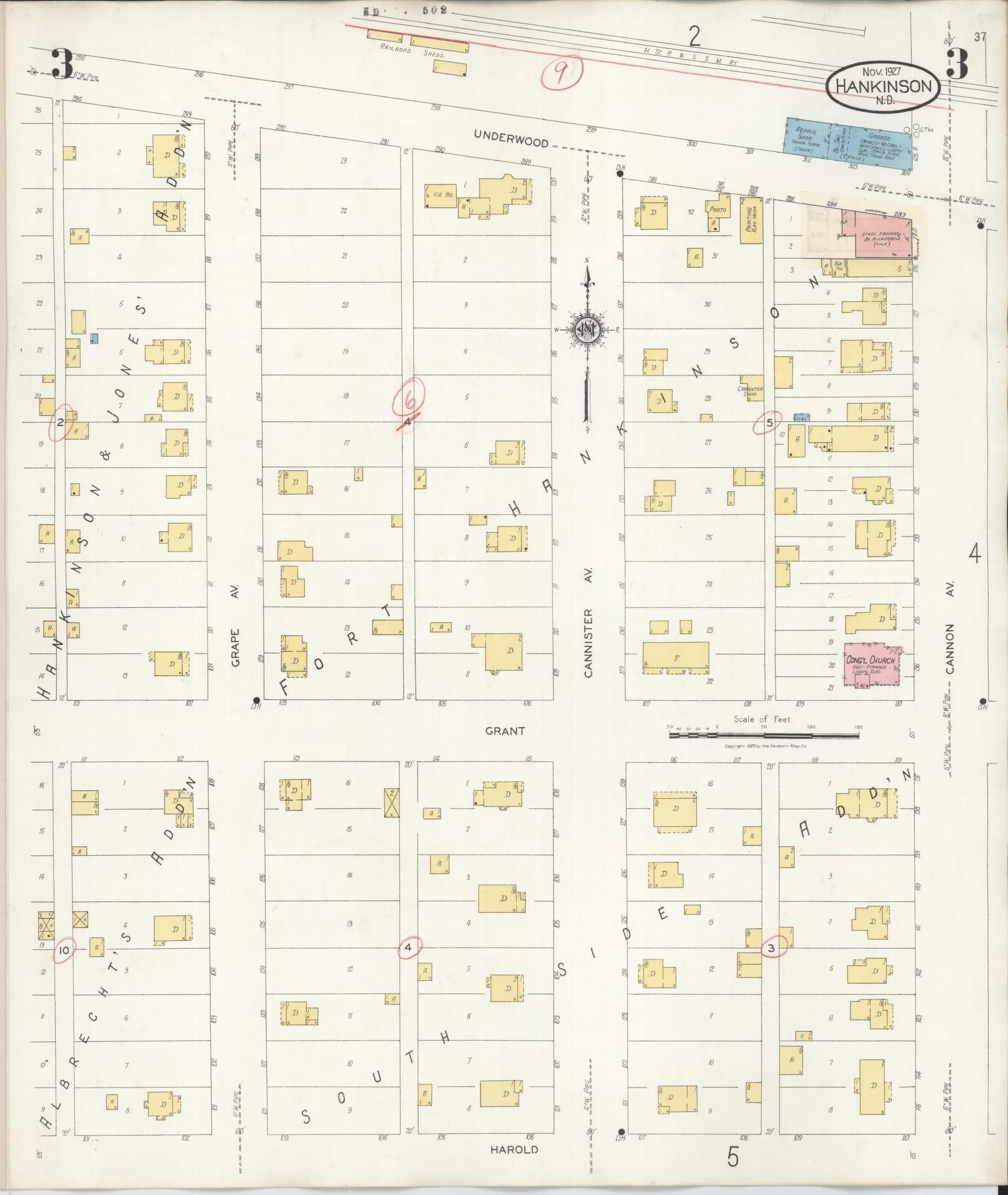 Sanborn Fire Insurance Map from Hankinson, Richland County, North Dakota (1935), Sheet #0003 - Historic Sanborn Fire Insurance Map Print, vintage old map wall art, antique decor, genealogy gift, North Dakota North Dakota map