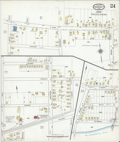 Sanborn Fire Insurance Map from Endicott, Broome County, New York (1918), Sheet #0024 - Historic Sanborn Fire Insurance Map Print, vintage old map wall art, antique decor, genealogy gift, New York New York map