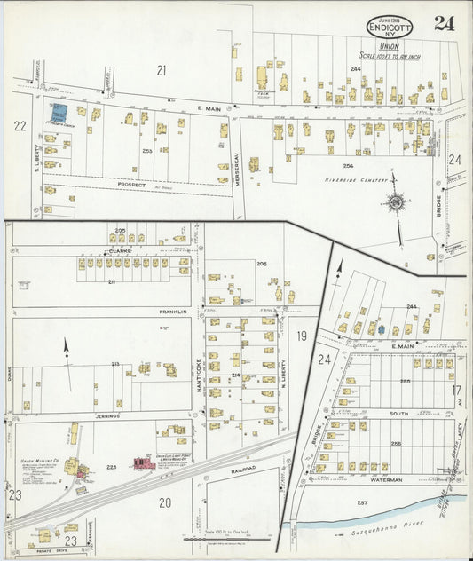 Sanborn Fire Insurance Map from Endicott, Broome County, New York (1918), Sheet #0024 - Historic Sanborn Fire Insurance Map Print, vintage old map wall art, antique decor, genealogy gift, New York New York map