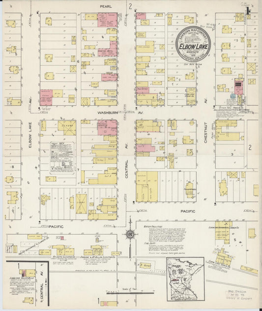 Sanborn Fire Insurance Map from Elbow Lake, Grant County, Minnesota (1915), Sheet #0001 - Historic Sanborn Fire Insurance Map Print, vintage old map wall art, antique decor, genealogy gift, Minnesota Minnesota map
