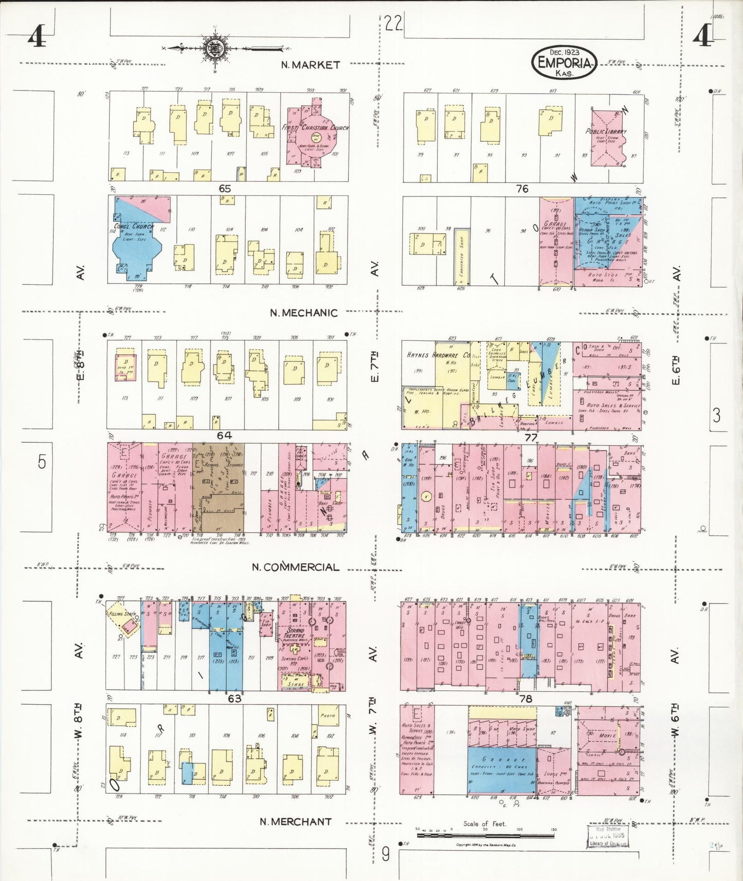 Sanborn Fire Insurance Map from Emporia, Lyon County, Kansas (1923), Sheet #0004 - Complete Map Set gallery image, historic Sanborn map, vintage wall art, Kansas Kansas