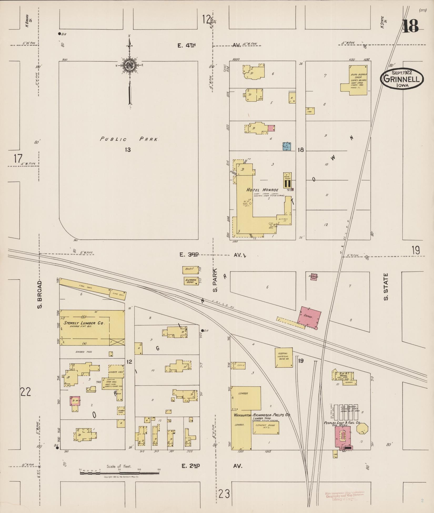 Sanborn Fire Insurance Map from Grinnell, Poweshiek County, Iowa (1922), Sheet #0018 - Historic Sanborn Fire Insurance Map Print, vintage old map wall art