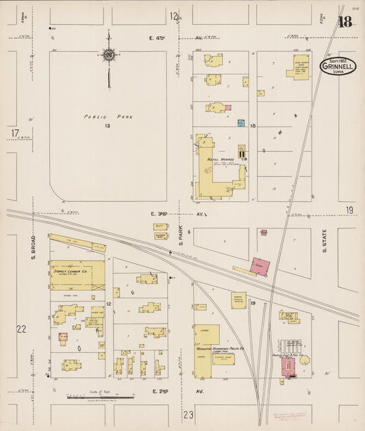 Sanborn Fire Insurance Map from Grinnell, Poweshiek County, Iowa (1922), Sheet #0018 - Historic Sanborn Fire Insurance Map Print, vintage old map wall art