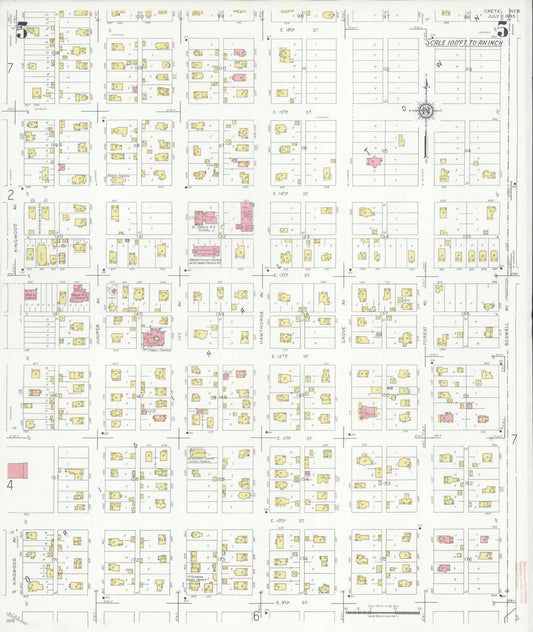 Sanborn Fire Insurance Map from Crete, Saline County, Nebraska (1935), Sheet #0005 - Historic Sanborn Fire Insurance Map Print, vintage old map wall art, antique decor, genealogy gift, Nebraska Nebraska map