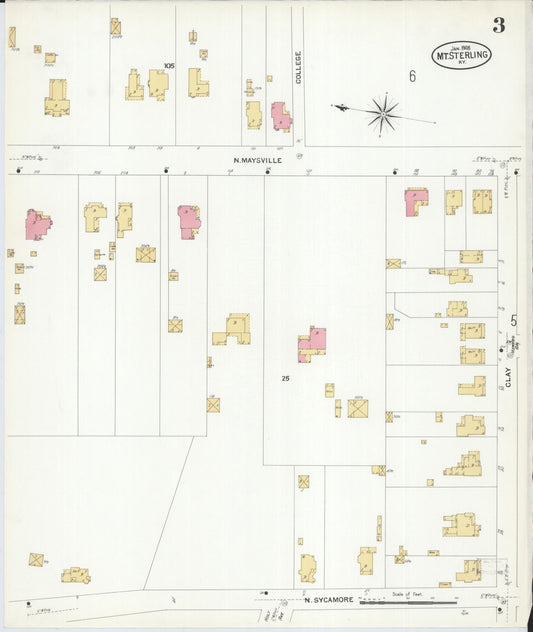 Sanborn Fire Insurance Map from Mount Sterling, Montgomery County, Kentucky (1908), Sheet #0003 - Historic Sanborn Fire Insurance Map Print, vintage old map wall art, antique decor, genealogy gift, Kentucky Kentucky map