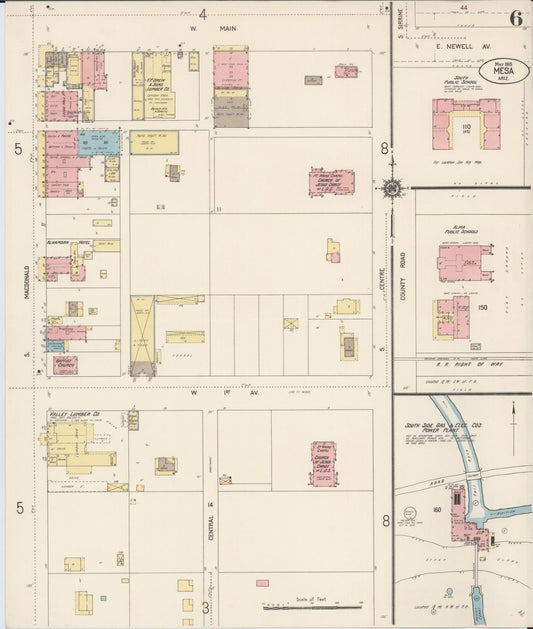 Sanborn Fire Insurance Map from Mesa, Maricopa County, Arizona (1915), Sheet #0006 - Historic Sanborn Fire Insurance Map Print, vintage old map wall art, antique decor, genealogy gift, Arizona Arizona map