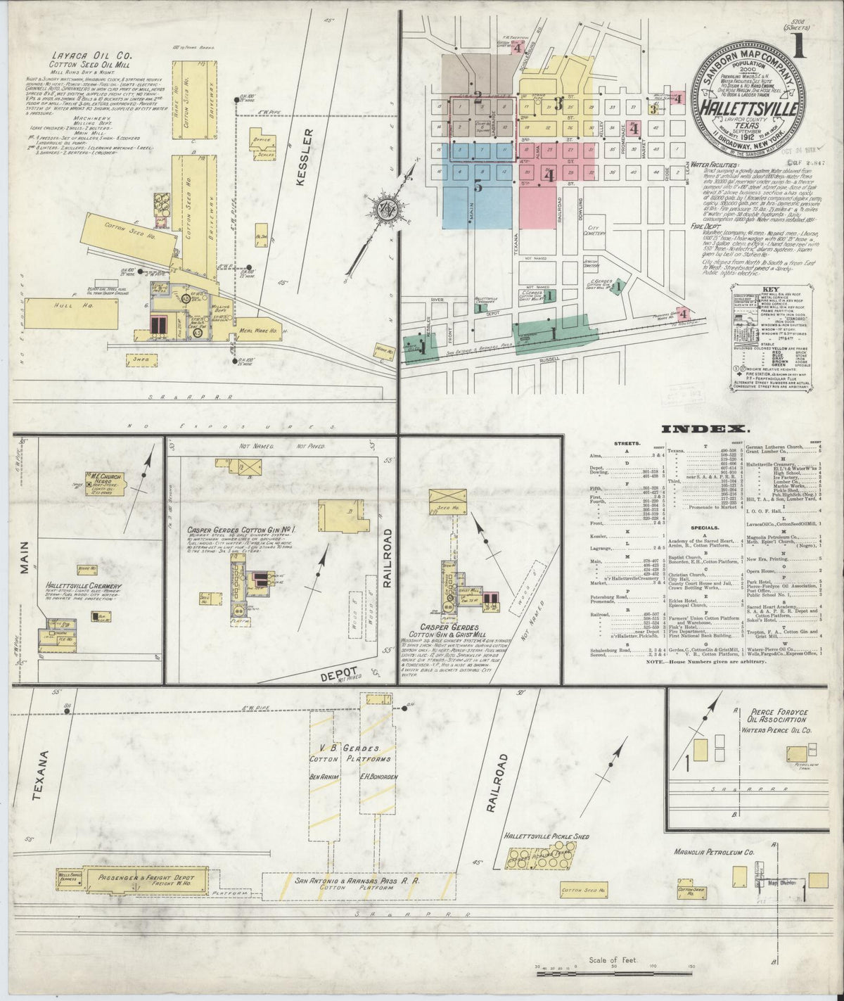 Sanborn Fire Insurance Map from Hallettsville, Lavaca County, Texas (1912), Sheet #0001 - Complete Map Set gallery image, historic Sanborn map, vintage wall art, Texas Texas