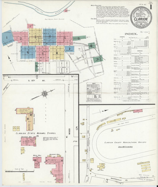 Sanborn Fire Insurance Map from Clarion, Clarion County, Pennsylvania (1912), Sheet #0001 - Historic Sanborn Fire Insurance Map Print, vintage old map wall art, antique decor, genealogy gift, Pennsylvania Pennsylvania map