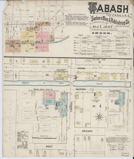 Sanborn Fire Insurance Map from Wabash, Wabash County, Indiana (1887), Sheet #0001 - Historic Sanborn Fire Insurance Map Print, vintage old map wall art, antique decor, genealogy gift, Indiana Indiana map