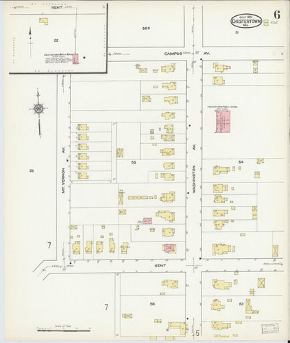 Sanborn Fire Insurance Map from Chestertown, Kent County, Maryland (1915), Sheet #0006 - Complete Map Set gallery image, historic Sanborn map, vintage wall art, Maryland Maryland