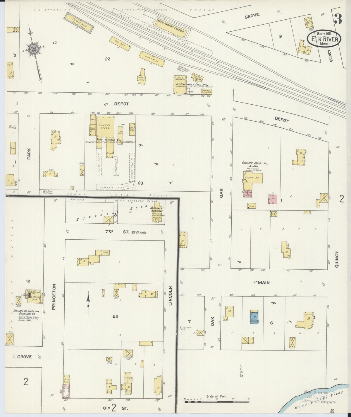 Sanborn Fire Insurance Map from Elk River, Sherburne County, Minnesota (1911), Sheet #0003 - Complete Map Set gallery image, historic Sanborn map, vintage wall art, Minnesota Minnesota
