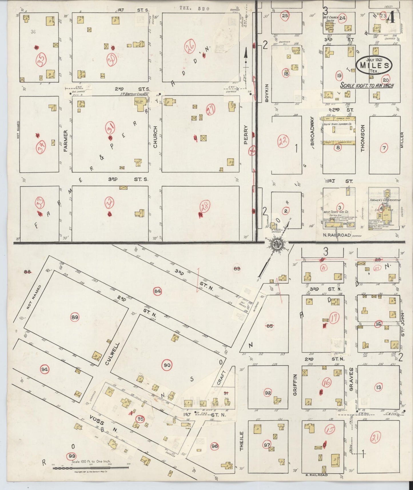 Sanborn Fire Insurance Map from Miles, Runnels County, Texas (1936), Sheet #0004 - Historic Sanborn Fire Insurance Map Print, vintage old map wall art, antique decor, genealogy gift, Texas Texas map