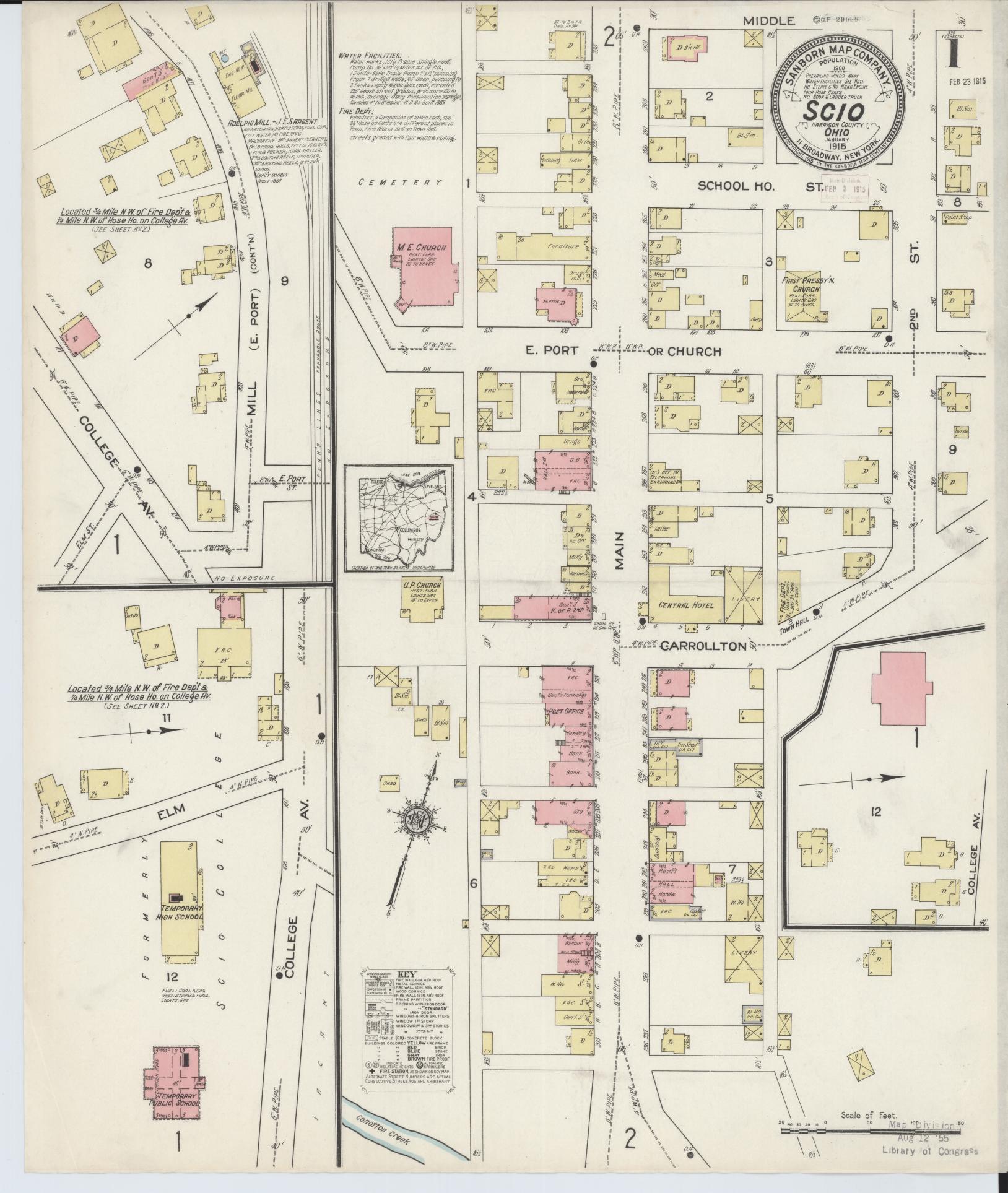 Sanborn Fire Insurance Map from Scio, Harrison County, Ohio (1915), Sheet #0001 - Complete Map Set gallery image, historic Sanborn map, vintage wall art, Ohio Ohio