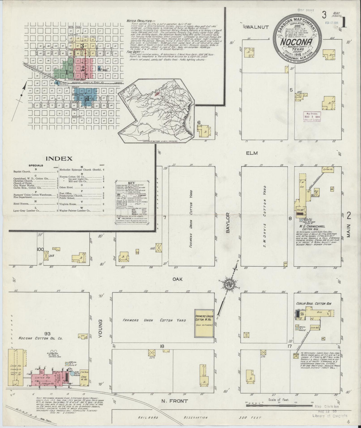 Sanborn Fire Insurance Map from Nocona, Montague County, Texas (1914), Sheet #0001 - Complete Map Set gallery image, historic Sanborn map, vintage wall art, Texas Texas