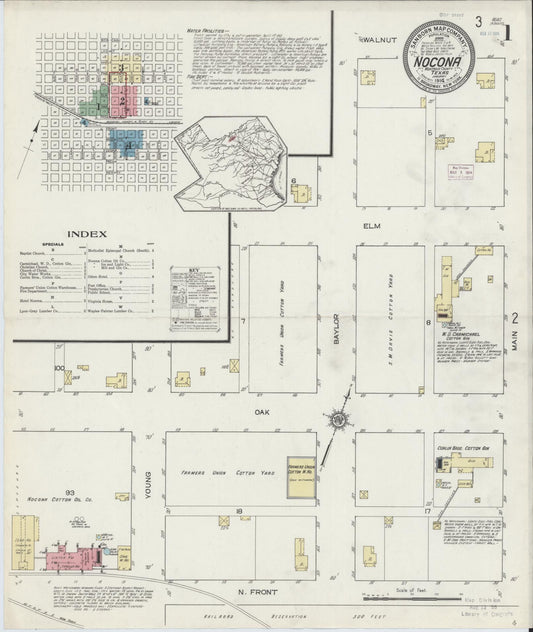 Sanborn Fire Insurance Map from Nocona, Montague County, Texas (1914), Sheet #0001 - Complete Map Set gallery image, historic Sanborn map, vintage wall art, Texas Texas