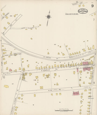 Sanborn Fire Insurance Map from Gastonia, Gaston County, North Carolina (1922), Sheet #0009 - Complete Map Set gallery image, historic Sanborn map, vintage wall art, North Carolina North Carolina