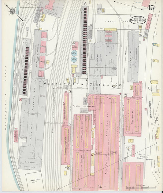 Sanborn Fire Insurance Map from Monessen, Westmoreland County, Pennsylvania (1914), Sheet #0015 - Historic Sanborn Fire Insurance Map Print, vintage old map wall art, antique decor, genealogy gift, Pennsylvania Pennsylvania map