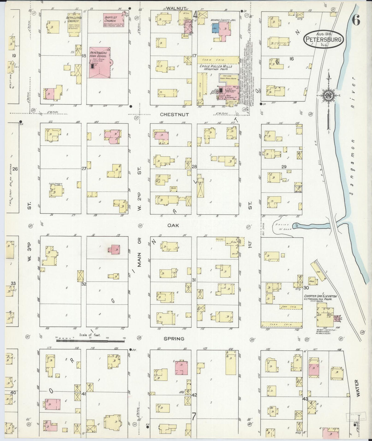 Sanborn Fire Insurance Map from Petersburg, Menard County, Illinois (1914), Sheet #0006 - Complete Map Set gallery image, historic Sanborn map, vintage wall art, Illinois Illinois