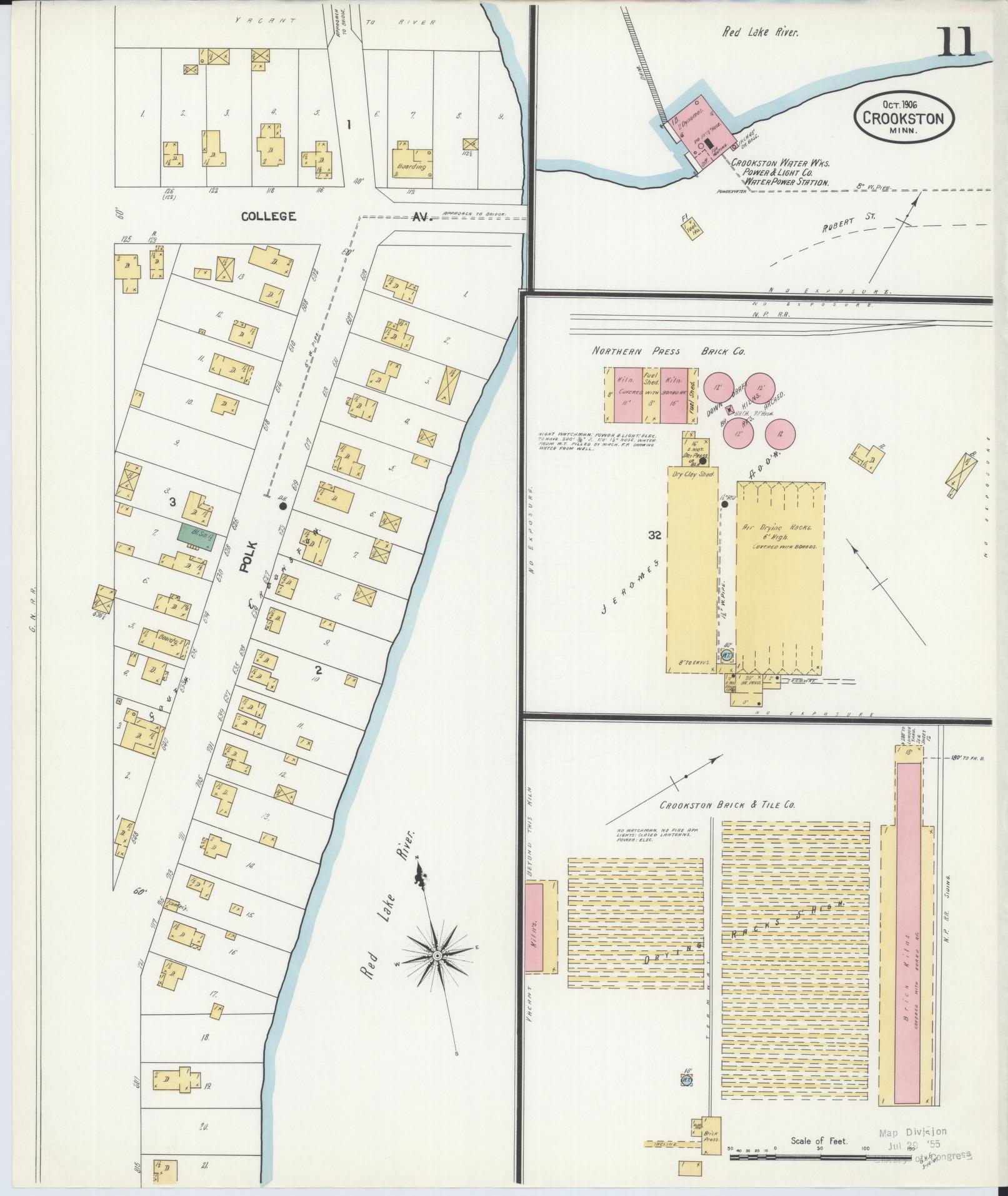 Sanborn Fire Insurance Map from Crookston, Polk County, Minnesota (1906), Sheet #0011 - Historic Sanborn Fire Insurance Map Print, vintage old map wall art, antique decor, genealogy gift, Minnesota Minnesota map