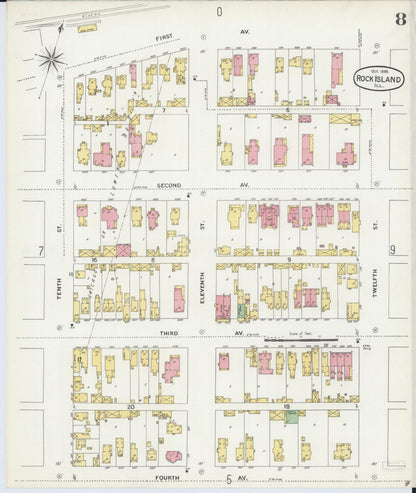 Sanborn Fire Insurance Map from Rock Island, Rock Island County, Illinois (1898), Sheet #0008 - Historic Sanborn Fire Insurance Map Print, vintage old map wall art, antique decor, genealogy gift, Illinois Illinois map