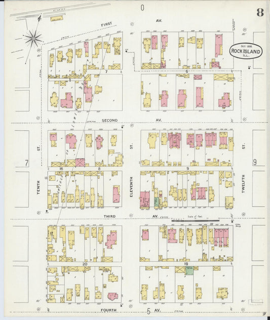 Sanborn Fire Insurance Map from Rock Island, Rock Island County, Illinois (1898), Sheet #0008 - Historic Sanborn Fire Insurance Map Print, vintage old map wall art, antique decor, genealogy gift, Illinois Illinois map