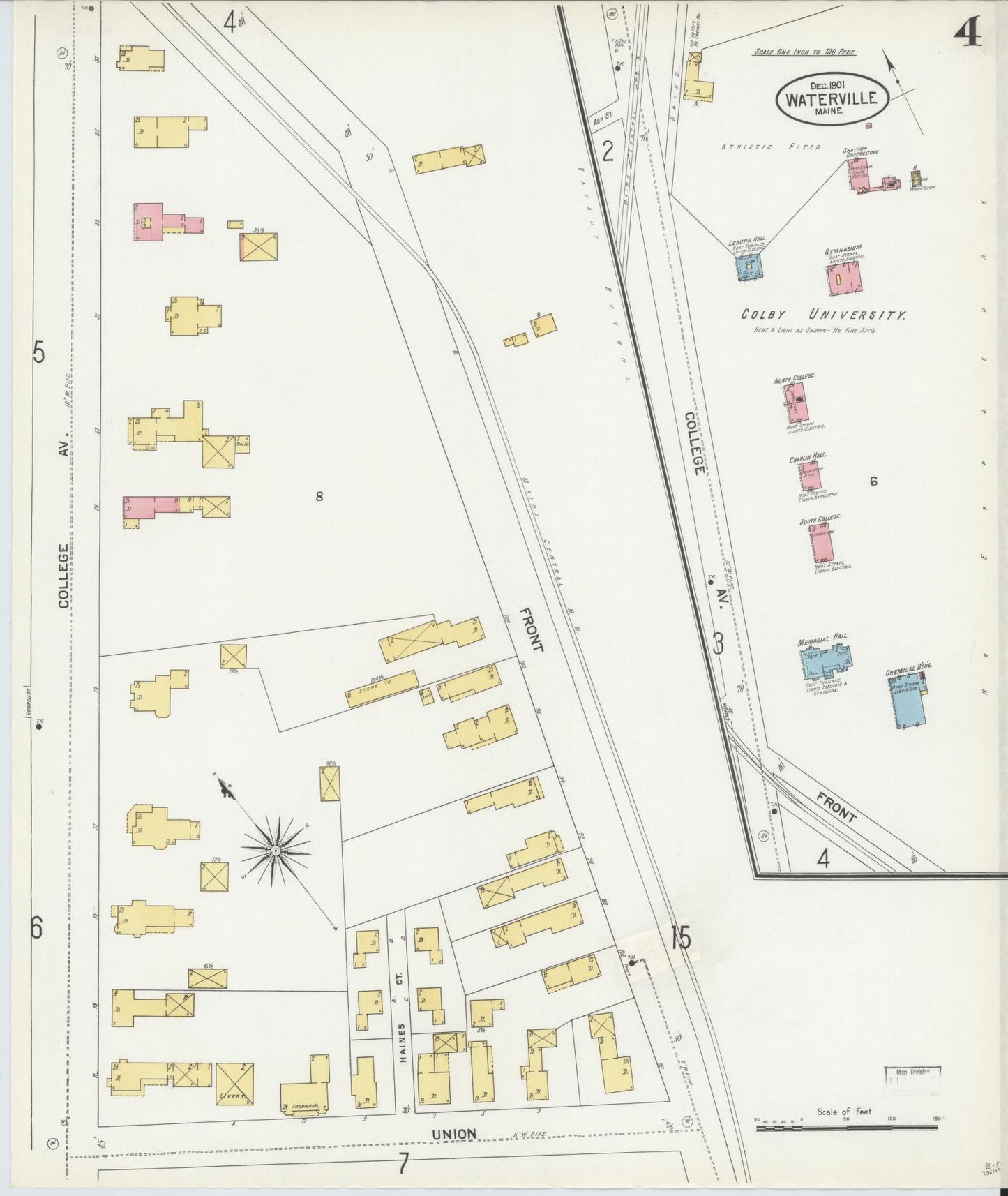 Sanborn Fire Insurance Map from Waterville, Kennebec County, Maine (1901), Sheet #0004 - Historic Sanborn Fire Insurance Map Print, vintage old map wall art, antique decor, genealogy gift, Maine Maine map
