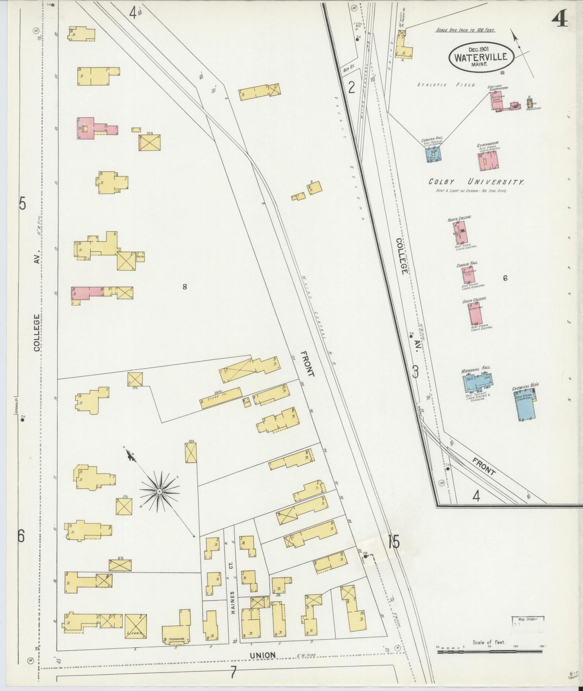 Sanborn Fire Insurance Map from Waterville, Kennebec County, Maine (1901), Sheet #0004 - Historic Sanborn Fire Insurance Map Print, vintage old map wall art, antique decor, genealogy gift, Maine Maine map
