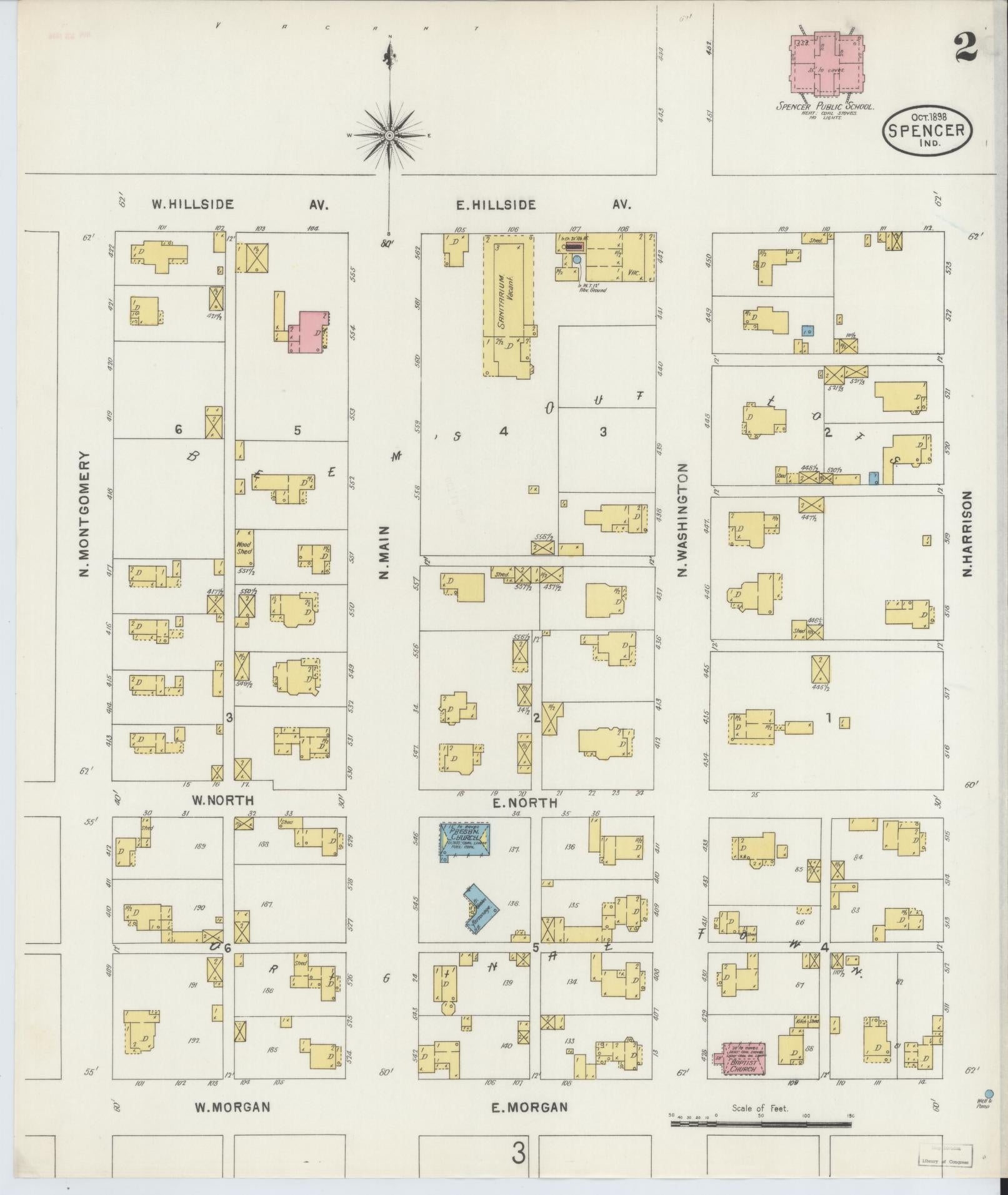 Sanborn Fire Insurance Map from Spencer, Owen County, Indiana (1898), Sheet #0002 - Historic Sanborn Fire Insurance Map Print, vintage old map wall art, antique decor, genealogy gift, Indiana Indiana map