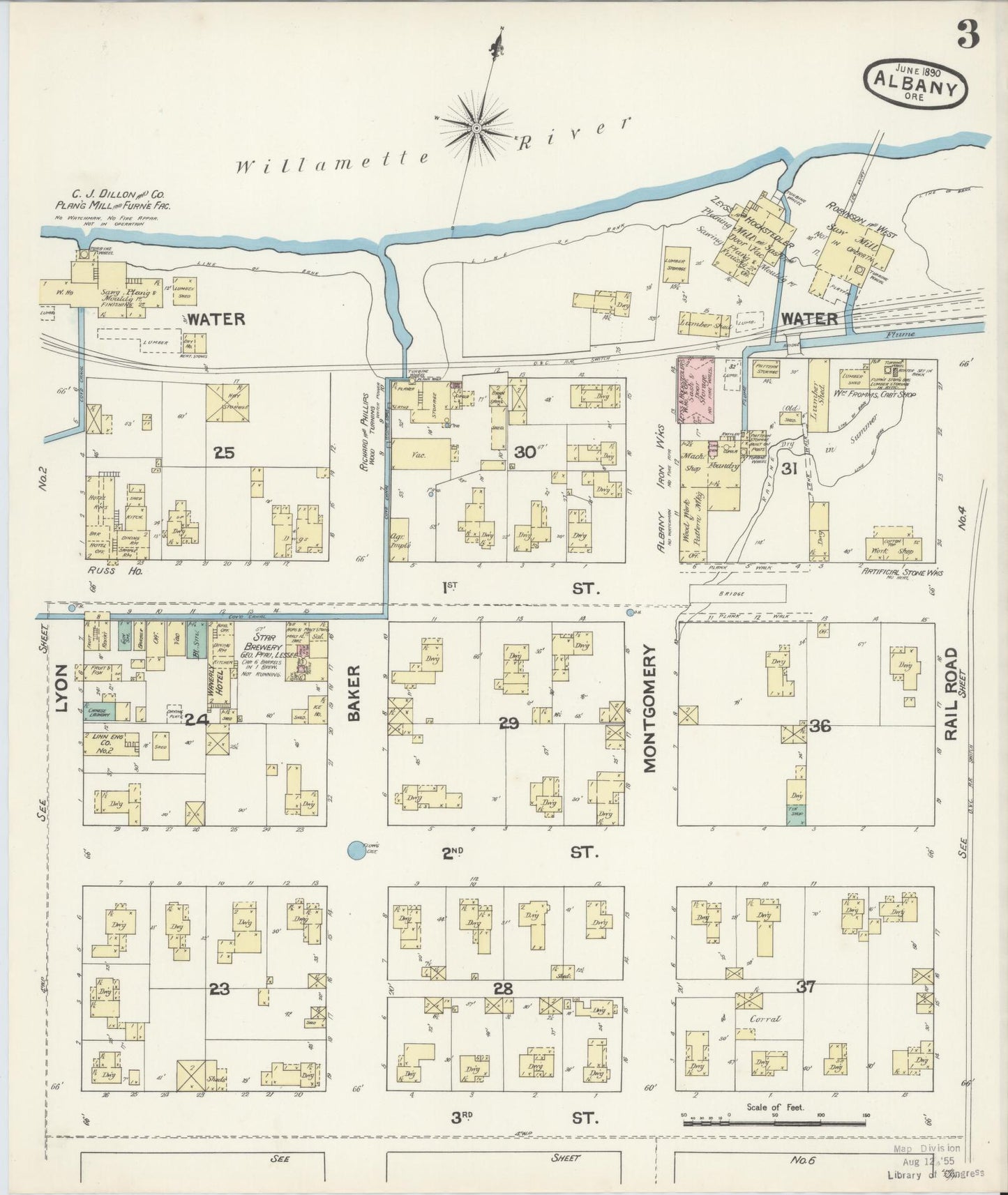 Sanborn Fire Insurance Map from Albany, Linn County, Oregon (1890), Sheet #0003 - Complete Map Set gallery image, historic Sanborn map, vintage wall art, Oregon Oregon