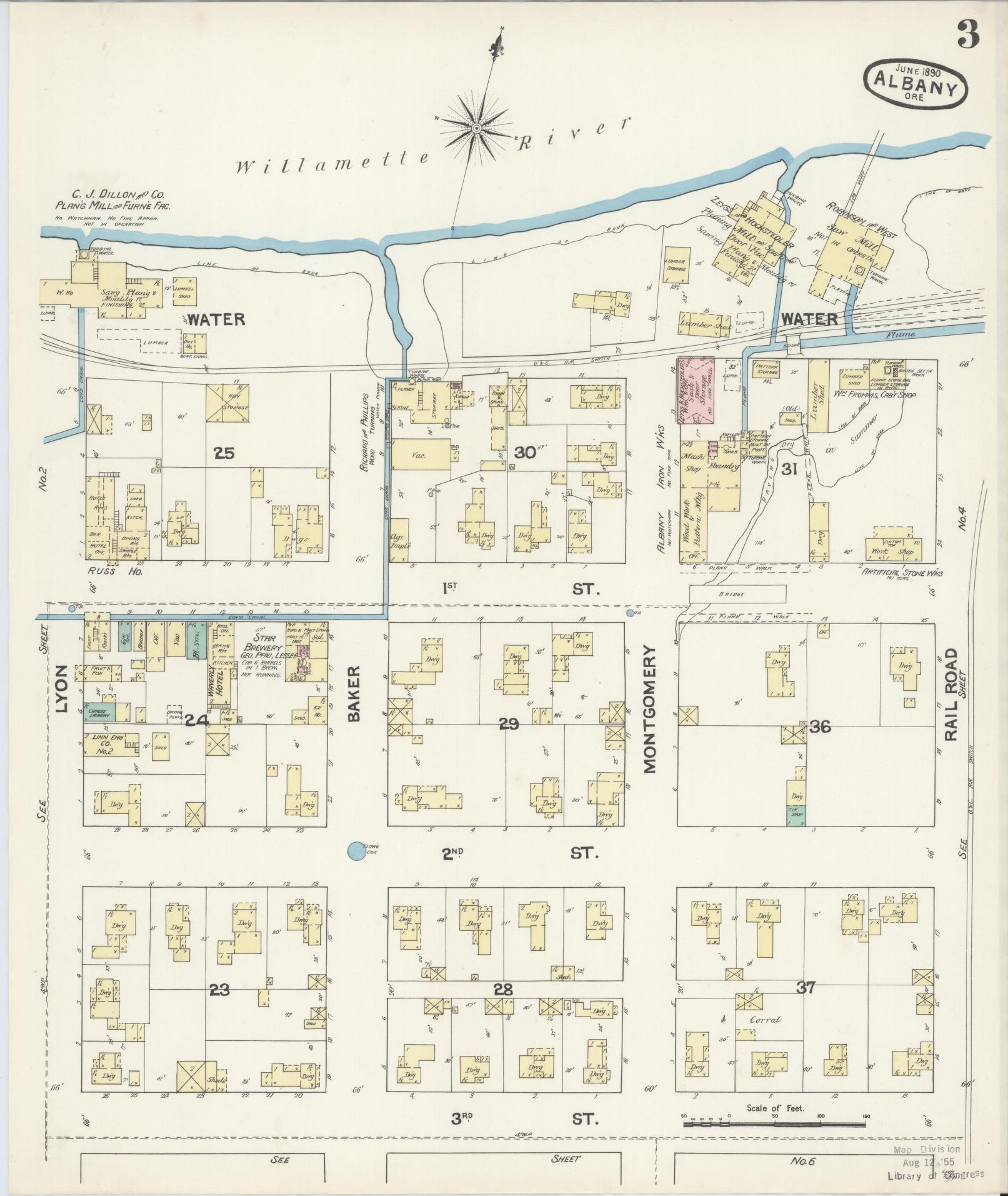Sanborn Fire Insurance Map from Albany, Linn County, Oregon (1890), Sheet #0003 - Complete Map Set gallery image, historic Sanborn map, vintage wall art, Oregon Oregon
