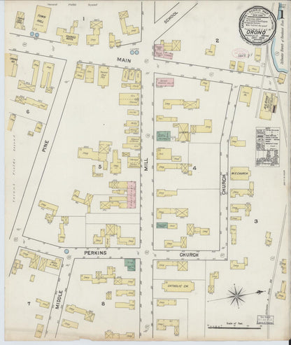 Sanborn Fire Insurance Map from Orono, Penobscot County, Maine (1889), Sheet #0001 - Complete Map Set gallery image, historic Sanborn map, vintage wall art, Maine Maine