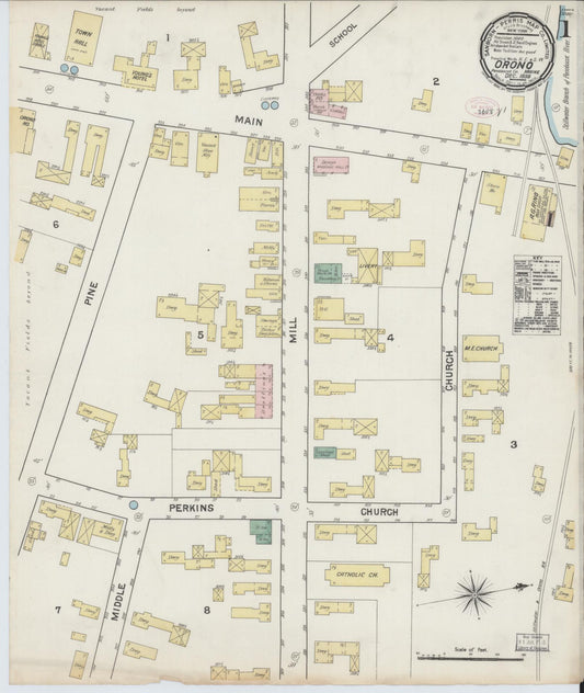 Sanborn Fire Insurance Map from Orono, Penobscot County, Maine (1889), Sheet #0001 - Complete Map Set gallery image, historic Sanborn map, vintage wall art, Maine Maine