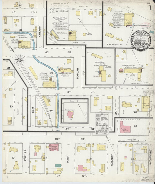 Sanborn Fire Insurance Map from Petersburg, Pike County, Indiana (1892), Sheet #0001 - Complete Map Set gallery image, historic Sanborn map, vintage wall art, Indiana Indiana