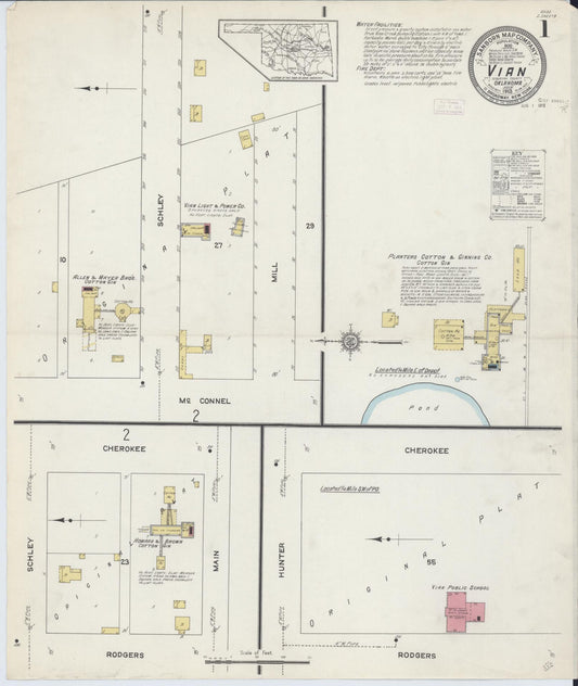 Sanborn Fire Insurance Map from Vian, Sequoyah County, Oklahoma (1913), Sheet #0001 - Complete Map Set gallery image, historic Sanborn map, vintage wall art, Oklahoma Oklahoma