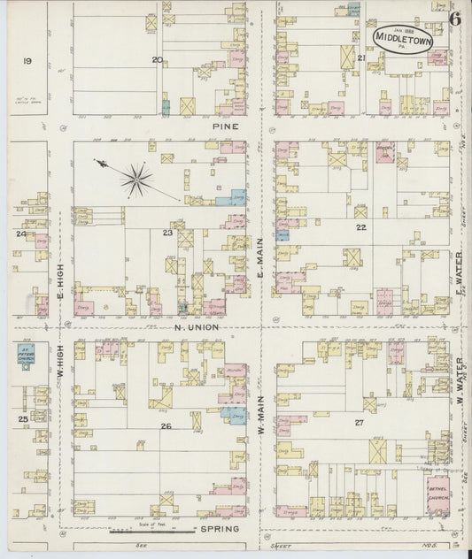 Sanborn Fire Insurance Map from Middletown, Dauphin County, Pennsylvania (1888), Sheet #0006 - Historic Sanborn Fire Insurance Map Print, vintage old map wall art, antique decor, genealogy gift, Pennsylvania Pennsylvania map