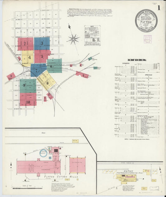 Sanborn Fire Insurance Map from Tifton, Tift County, Georgia (1907), Sheet #0001 - Complete Map Set gallery image, historic Sanborn map, vintage wall art, Georgia Georgia