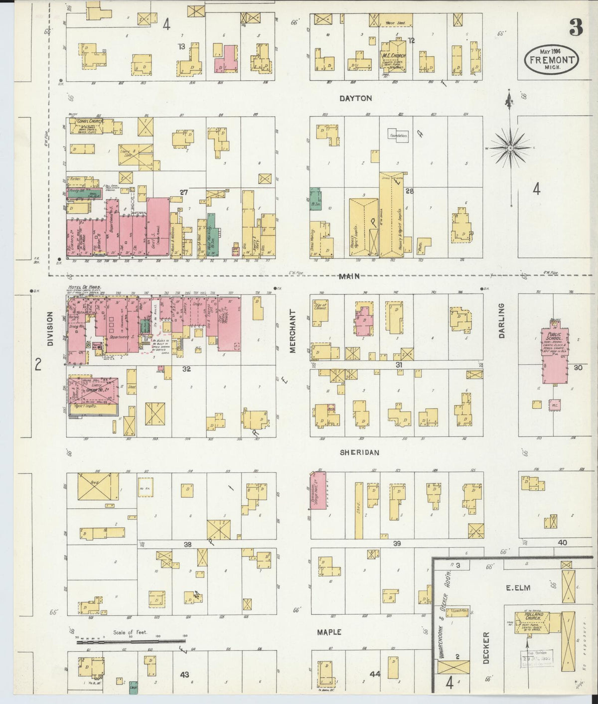 Sanborn Fire Insurance Map from Fremont, Newaygo County, Michigan (1904), Sheet #0003 - Complete Map Set gallery image, historic Sanborn map, vintage wall art, Michigan Michigan