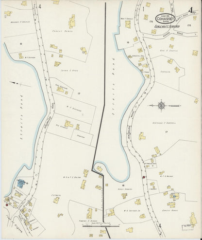 Sanborn Fire Insurance Map from Cohasset, Norfolk County, Massachusetts (1915), Sheet #0004 - Historic Sanborn Fire Insurance Map Print, vintage old map wall art, antique decor, genealogy gift, Massachusetts Massachusetts map