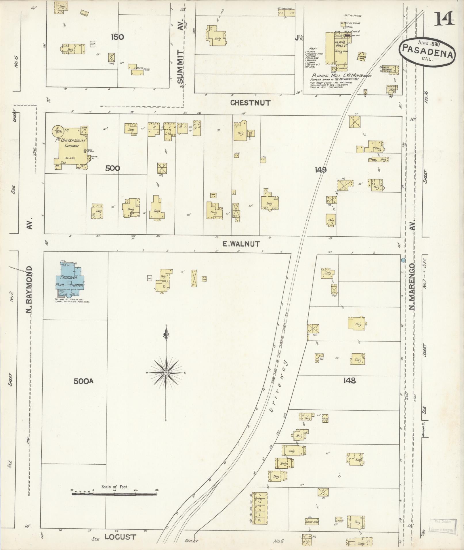 Sanborn Fire Insurance Map from Pasadena, Los Angeles County, California (1890), Sheet #0014 - Complete Map Set gallery image, historic Sanborn map, vintage wall art, California California