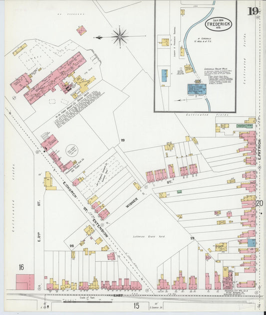 Frederick, Maryland - 1904 - Sanborn Fire Insurance Map, Sheet #0019 - Historic Sanborn Fire Insurance Map Print, Frederick Maryland 1904 0019 vintage old map wall art