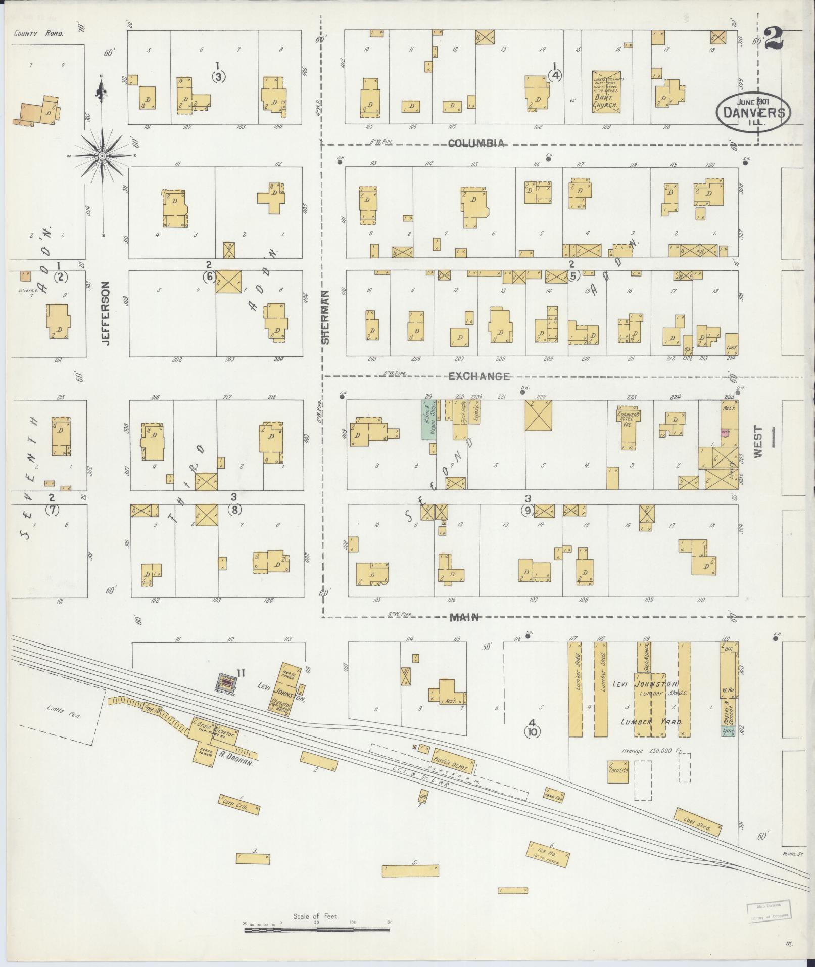 Sanborn Fire Insurance Map from Danvers, McLean County, Illinois (1901), Sheet #0002 - Complete Map Set gallery image, historic Sanborn map, vintage wall art, Illinois Illinois