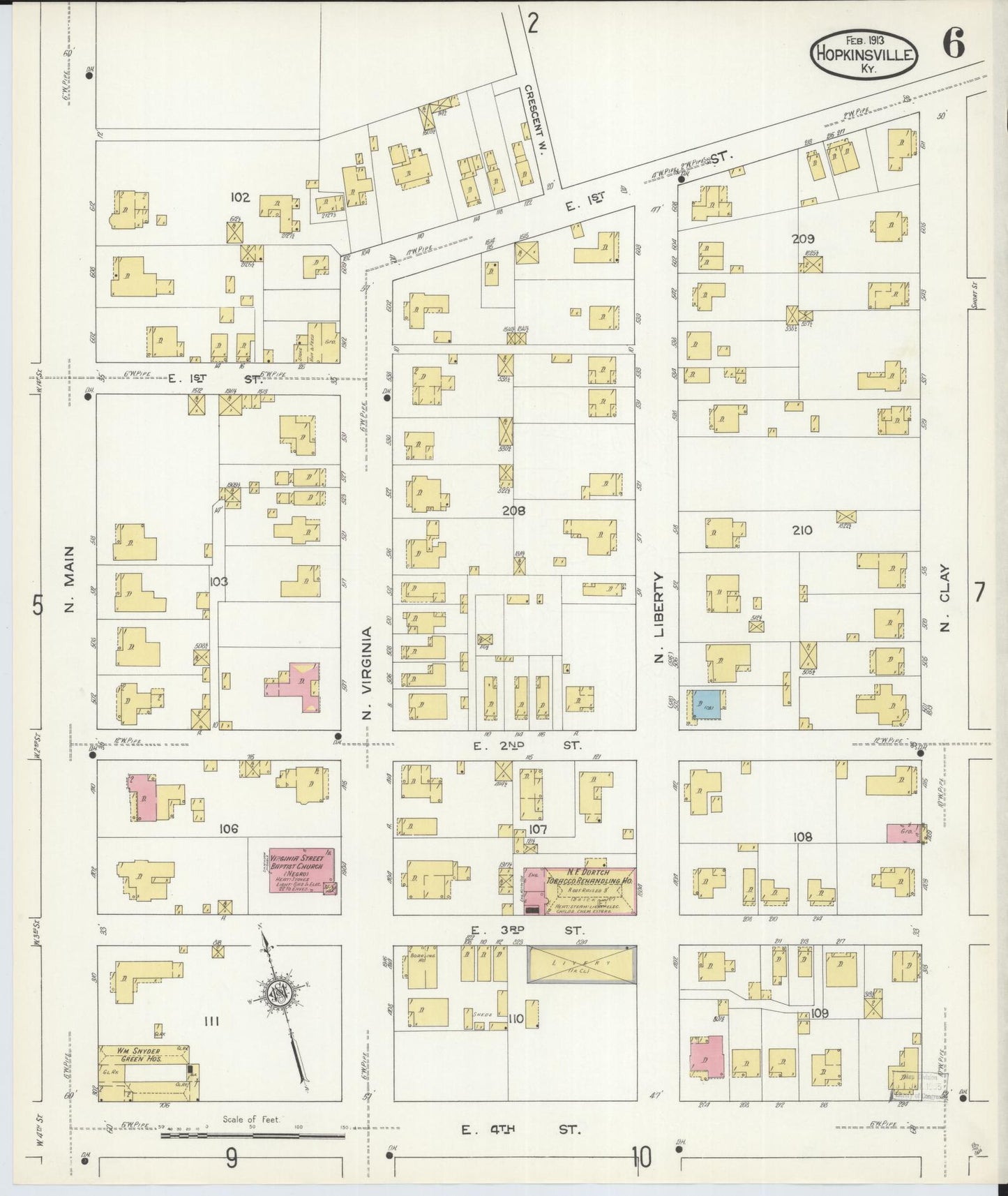 Sanborn Fire Insurance Map from Hopkinsville, Christian County, Kentucky (1913), Sheet #0006 - Complete Map Set gallery image, historic Sanborn map, vintage wall art, Kentucky Kentucky