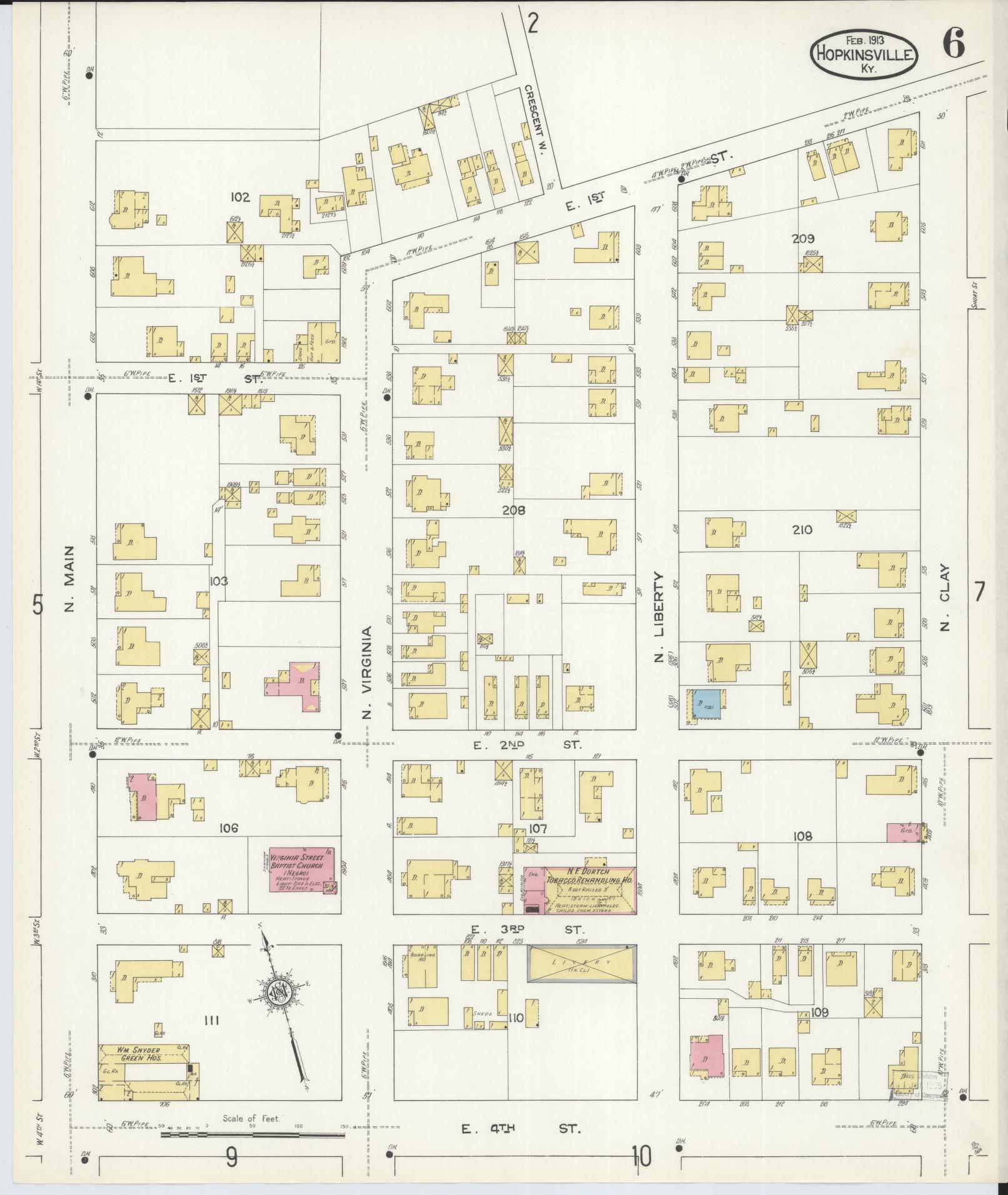Sanborn Fire Insurance Map from Hopkinsville, Christian County, Kentucky (1913), Sheet #0006 - Complete Map Set gallery image, historic Sanborn map, vintage wall art, Kentucky Kentucky