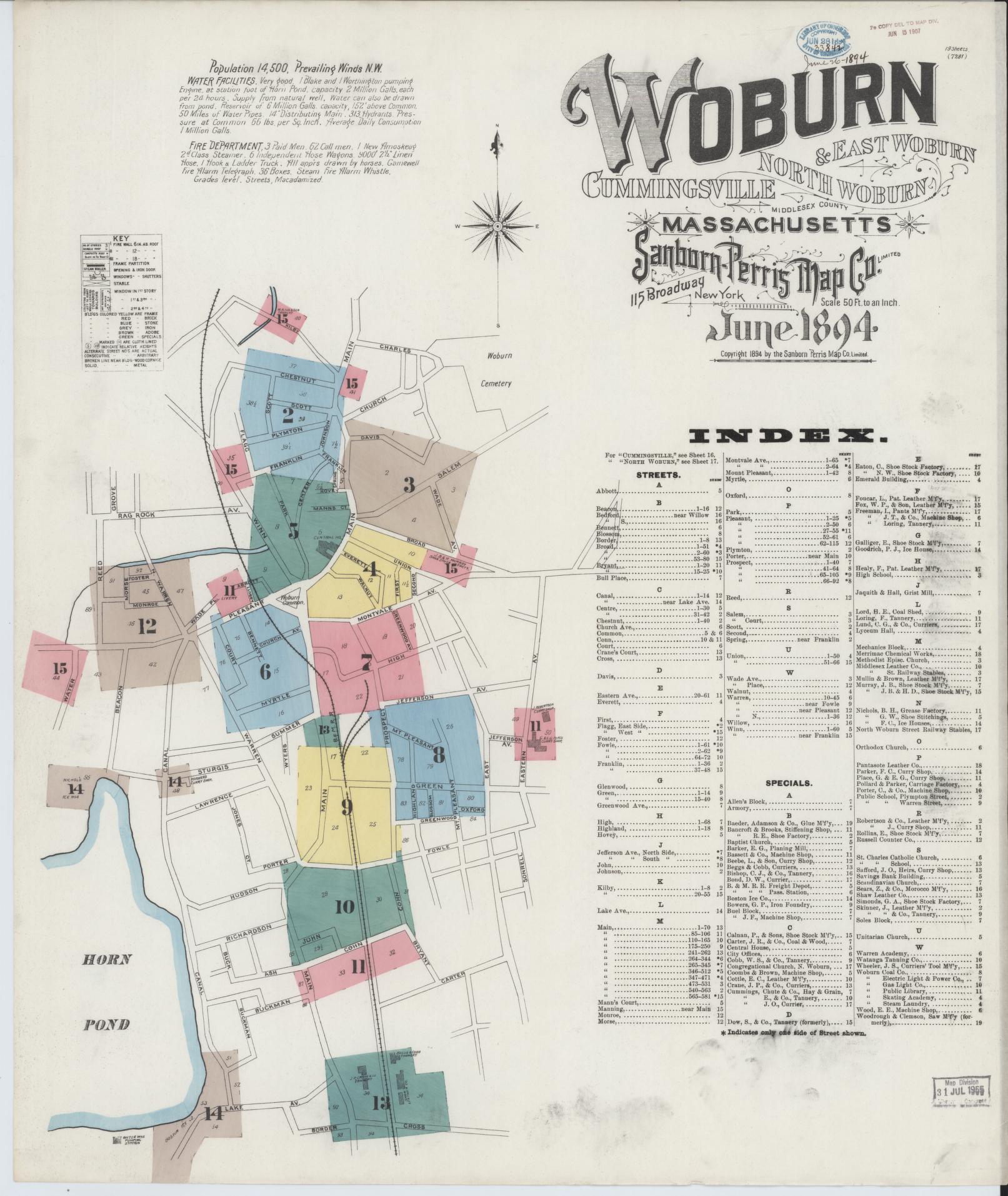 Sanborn Fire Insurance Map from Woburn, Middlesex County, Massachusetts (1894), Sheet #0001 - Complete Map Set gallery image, historic Sanborn map, vintage wall art, Massachusetts Massachusetts