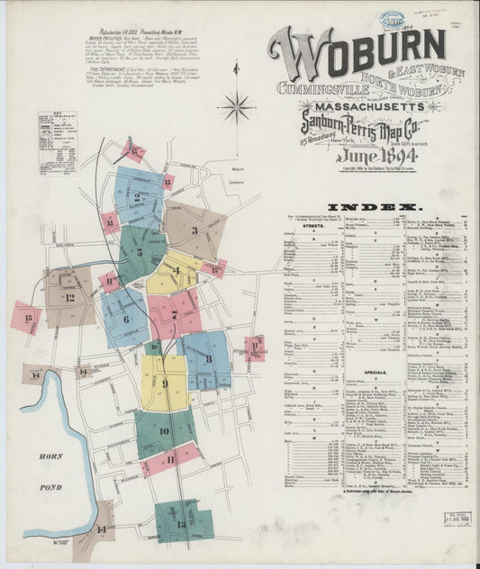Sanborn Fire Insurance Map from Woburn, Middlesex County, Massachusetts (1894), Sheet #0001 - Complete Map Set gallery image, historic Sanborn map, vintage wall art, Massachusetts Massachusetts