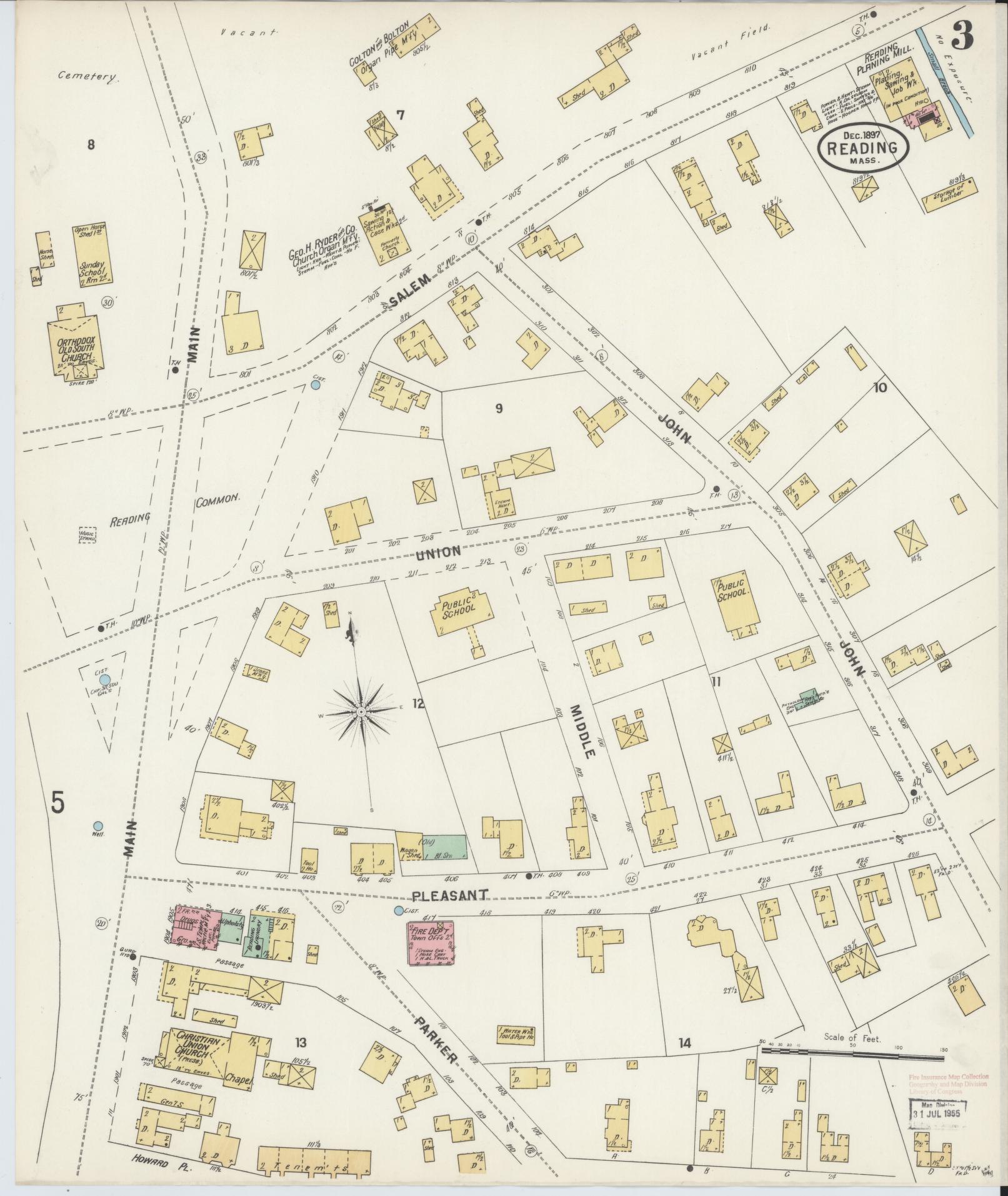 Sanborn Fire Insurance Map from Reading, Middlesex County, Massachusetts (1897), Sheet #0003 - Historic Sanborn Fire Insurance Map Print, vintage old map wall art, antique decor, genealogy gift, Massachusetts Massachusetts map